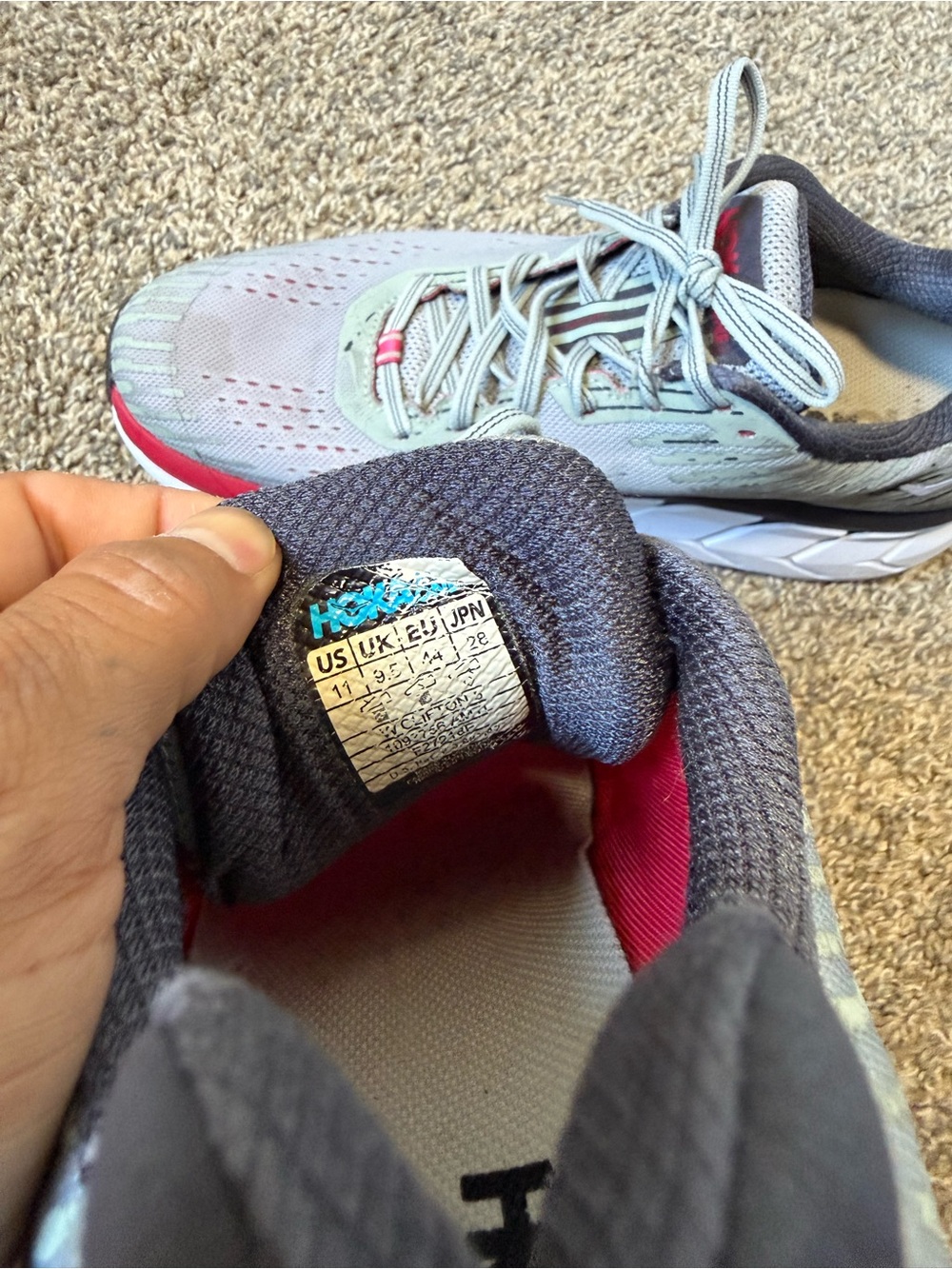 Hoka clifton 5 size 11 Grey and Red Men's Running Shoes - Picture 8 of 8